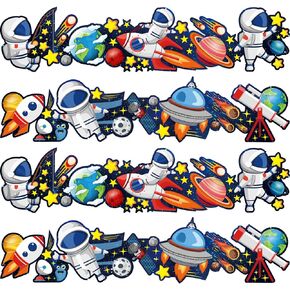 Whaline 69Ft Outer Space Bulletin Board Border Night Sky Astronauts Star Decoration Borders Cartoon Galaxy Bulletin Board Stickers for School Classroom Office Home Party Decoration