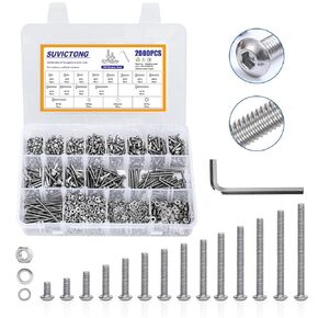 2000Pcs M3 Button Head Hex Socket Cap Screws Metric, SUVICTONG 4-40mm Bolts and Nuts Assortment Kit 12.9 Grade Black Carbon Steel Machine Screws with Washers Nuts and Wrench for 3D Printer