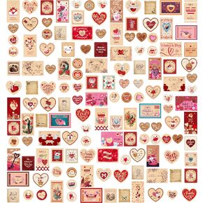 420 PCS Kraft Valentine Stickers, Vibrant Heart Stickers Self-Adhesive Love Decoration Labels, Use for Couple, Valentine's Day, Gifts, Wedding, Anniversary, Scrapbook Decors (15 Sheets)
