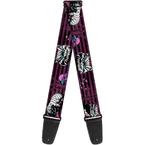 Buckle-Down Guitar Strap - Cheshire Cat Face/Poses Stripe Purple/Black/White - 2" Wide - 29-54" Length