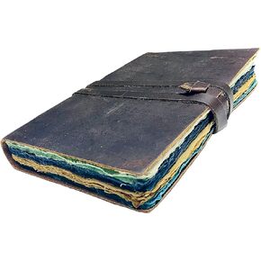 VINTAGE LEATHER JOURNAL for Women & Men, Leather Bound Junk Journal Scrapbook, 240 Pages Colored Deckle Edge Paper, Rustic Travel Journal, Antique Grimoire, Book of Shadows, Old fantasy notebook