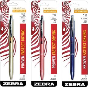 Zebra Sarasa Grand, Retractable Gel Ink Pen, Gold Barrel, Medium Point, 0.7mm, Black Ink, 1-Count (3, Gold, Navy, Rose Gold)