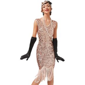 1920s Dresses for Women Long Fringed Flapper Dress Gatsby Sequin Roaring 20s Dresses Vintage Cocktial Party Dress