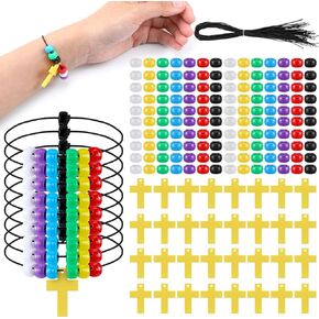 Loetere 36 Sets Religious Wristband Craft Kit for Kids Christian Faith Beaded Cross Craft Jesus Cross Bible Beads DIY Wristband Jewelry Making Gifts for VBS Sunday School Supplies Fun Home Activities