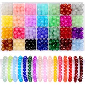 shynek 476 Pieces 10mm Round Glass Beads for Jewelry Making, 28 Colors Crystal Beads for Bracelets Jewelry Making and DIY Crafts