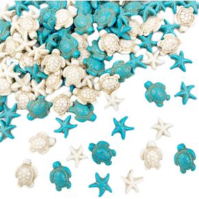 115Pcs Turtle Beads Charms Synthetic Stone Beads Charms Bulk Sea Theme Ocean Animal Carved Loose Spacer Summer Beads for Jewelry Making DIY Bracelet Necklace Earrings