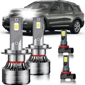 for Ford Explorer 2011-2015 LED Headlights Fog Lights Bulbs Combo, 4pcs Super Bright White Headlamps and Fog Lights LED Blubs Package