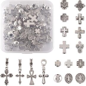 Craftdady 190Pcs Antique Silver Spacer Beads 8 Styles Tibetan Large Hole Column Tube Barrel Metal Charm Beads Hole: 4-5mm Fit European Charm Snake Chain Bracelet Jewelry Making