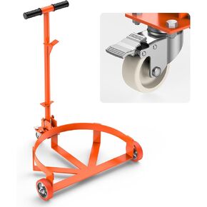 GAOMON Heavy Duty Drum Dolly,55 Gallon Barrel Dolly with 3 Poly-on-Steel Wheels with Brake, 1000 LBS Capacity Trash Can Dolly with Handle, Orange Steel Frame Dolly