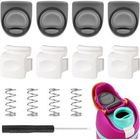 4pcs Stopper Compatible with Owala FreeSip Silicone Seal Gasket Top Lid Replacement Plug Parts with Springs Screwdriver 4pcs Button Switch for 19/24/25/32/40oz Water Bottle Cap Topper Accessories