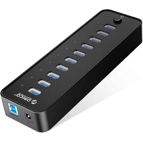 موزع USB يعمل بالطاقة من ORICO، 10 منافذ 36 وات USB 3.0 مع محول طاقة 12 فولت/3 أمبير للكمبيوتر والكمبيوتر الشخصي والكمبيوتر المحمول والأقراص الصلبة المحمولة ومحرك الأقراص المحمول والمزيد