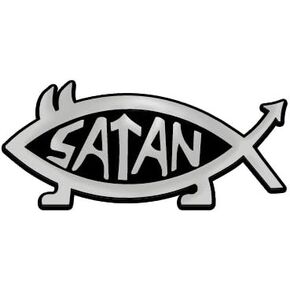 Satan Fish Plastic Auto Emblem - [Silver][5'' x 2 1/4'']