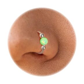 Silver Clip on Nose Ring - Comfortable Sterling Silver Fake Nose Ring with a 3mm Green Opal - 7mm Thin 20 Guage Silver Faux Piercing Hoop