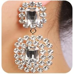 Women Girls Bohemian Geometry Rhinestone Dangle Drop Earrings Rectangle Crystal Rhinestone Statement Earrings Vintage Rhinestone Chandelier Earrings for Women Girls