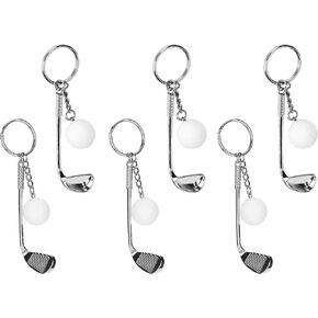 6PCS Golf Club Keychains, Mini Alloy Golf Keychain Golf Racket Ball Pendant Keychain Key Ring Sports Keyring Ring Backpacks Handbags Decorations for Men Women Sports Lovers, 11.5cm