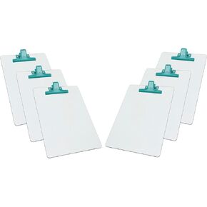 Acrimet White Clipboard Letter Size A4 (13" x 9 1/16") Premium Metal Clip (Hardboard) (Green Clip) (6 Pack)