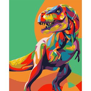 WISKALON DIY Oil Painting by Numbers Animals, Canvas Oil Painting Colorful Dinosaurs for Adults and Drawing Beginner Painting by Numbers with Brushes without Frame 16 x 20 Inches