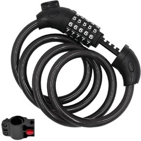 Bike Cable Lock，4 Feet Combination Bicycle Lock，High Security 5 Digit Resettable Combination Coiling Bicycle Lock with Complimentary Mounting Bracket