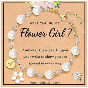 Personalized Flower Girl Proposal Gift, Cute Shell Pearl Bracelet for Girls, Will You Be My Flower Girl？Thank You for Being Our Flower Girl Bracelet