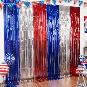 LOLStar 4th of July Decorations,Red White Blue 5 Pack Tinsel Foil Fringe Curtains,4th of July Photo Booth Prop Streamer Backdrop for America Patriotic Party,Memorial Day,Independence Day,Labor Day