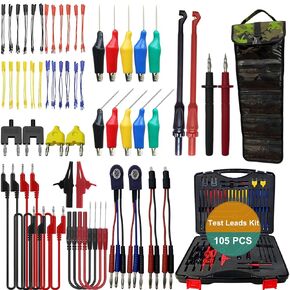 93-in-1 Automotive Circuit Test Leads Kit with 6 Pockets Roll Up Tool Bag, Multi-Function Electric Tester Diagnostic Tool Wire Connectors Set, Black Carrying Case