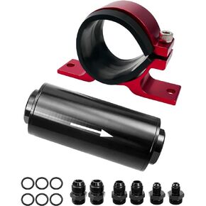 10 Micron Inline Fuel Filter with 50mm Mounting Bracket Kit Fit Different Size An6 An8 An10 and Most Vehicles, Black