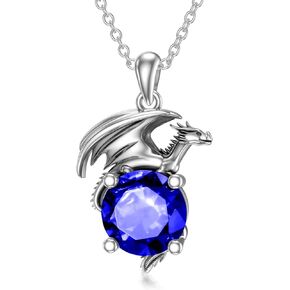Dragon Necklace for Women/Men Sterling Silver Necklace with Birthstone Gift for Women/Men