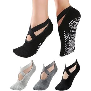 Gionforsy 3 Pairs Yoga Socks for Women Non Slip Pilates Socks Grip Socks for Barefoot Barre Ballet