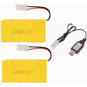 8.4V 1000mAh NI-CD Battery Pack Rechargeable AA Battery with Standard Tamiya Connector for RC Car RC Truck Tank 2 Pack with USB Charger