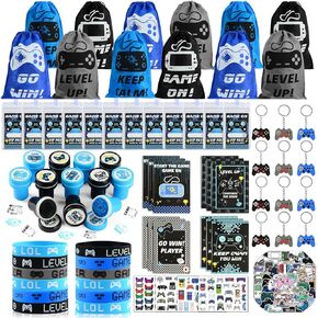 126 PCS Video Game Party Favors, Gaming Birthday Party Favors with Drawstring Bags VIP Pass Tickets Stamper Keychain Notebook Game On Party Favor Bags Gamer Party Supplies for Kids Adult