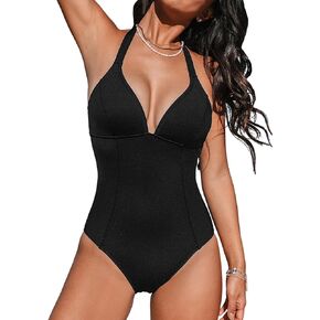 CUPSHE Women's One Piece Swimsuit Plunging Sweetheart Neck Halter Bathing Suit Back Hook Cutout Sliming Sculpting in Saudi Arabia