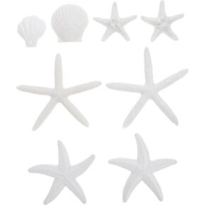 8Pcs Simulated Sea Star and Shells, 9.06in Resin White Scallop Sea Star Decoration for Fish Tank Home Decoration Aquarium Ornaments