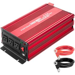 Pure Sine Vane Power Inverter 2000 Watt, DC 12V to 110V AC Converter with 3 Charger Outlets and with 2 Built-in 5V/2.1A USB Port Red