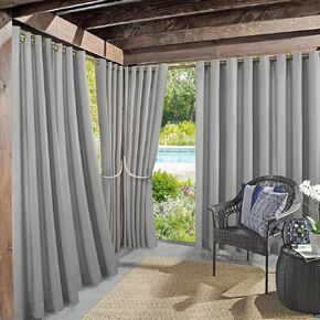 Sun Zero Marina Indoor/Outdoor UV Protectant Energy Efficient Grommet Curtain Panel, 54" x 84", Gray