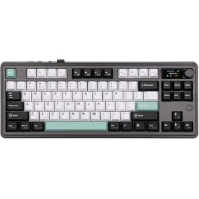 لوحة مفاتيح ألعاب لاسلكية Ajazz AK870 مكونة من 87 مفتاحًا مع شاشة ومقبض قابل للتبديل السريع، لوحة مفاتيح ميكانيكية BT5.0/2.4 جيجا هرتز/USB-C، مع بطانة من 5 طبقات لنظام Win/Mac (أرجواني، مفتاح صفير)