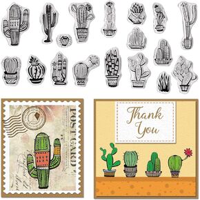 18 Cactus Clear Stamps for Card Making Tiny Plants Clear Rubber Stamps Summer Plants Transparent Rubber Seal Stamps for DIY Photo Scrapbooking Paper Card Album Crafting Supplies