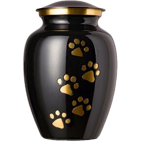 Pet Urn - Ottillie Paws Legacy Memorial Pet Cremation Urns for Dogs and Cats Ashes Hand Carved Aluminium Memory Keepsake Urn (Sapphire Blue, Pewter Vertical Paws, Small)