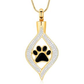 Cremation Jewelry for Ashes The Eye of My Heart Urn Necklace Keepsake with Dog/Cat Paw Memorial Urn Jewelry Stainless Steel Necklace Memorial for Pet Gift for Men Women