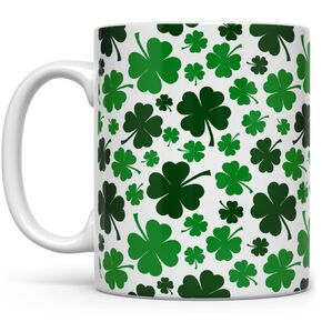 St Patrick's Day Shamrock Coffee Mug, Green Four Leaf Clover Tea Cup, Gift for Her Mom Friend (15oz)