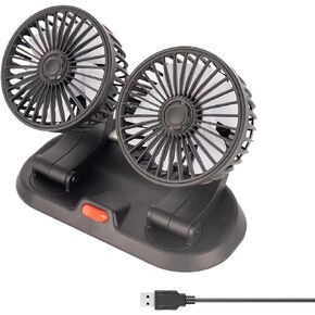 Dual Head USB Car Fan for Car with Powerful Cooling 360° Rotation Stepless Speed Desk Fan for Sedan SUV RV Truck Cruise Home Office Desktop