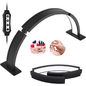 Half Moon Light for Lashes, 22Inch LED Nail Desk Lamp, Lash Light for Eyelash Tech, Esthetician, Office, Beauty, Skincare, Tattoo, Facial, Filming with Remote Control White