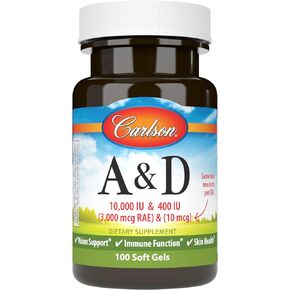 Carlson - A & D, 25000 IU (7500 mcg RAE) Vitamin A, 1000 IU (25 mcg) Vitamin D, Vision Support, Skin Health, 100 Softgels
