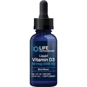 Life Extension Liquid Vitamin D3 (Mint) – Bone, Brain and Immune Support in Liquid Form – Non-GMO – Gluten-Free – 50 mcg (2000 IU)— 1 fl. oz (29.57 ml)