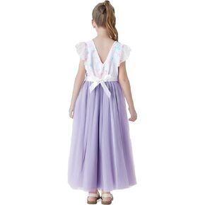 PATPAT Girl's Flower Dress Lace Tulle A-Line Party Birthday Wedding Maxi Long Backless Dresses 4-12 Years