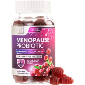 Menopause Probiotics for Women Gummy with Cranberry, 3 Billion CFU, Natural Menopause Relief for Weight Loss, Hot Flashes, Night Sweats, Mood Swings, Immune Support, Probiotic Supplement - 60 Gummies