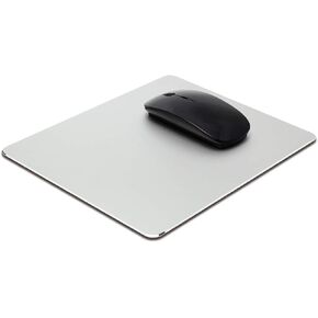 Metal Aluminum Mouse Pad, Office Thin Hard Mouse Mat Leather Surface Double Side Precision Silver and Black Mouse Pads for Fast and Accurate Control(Round)