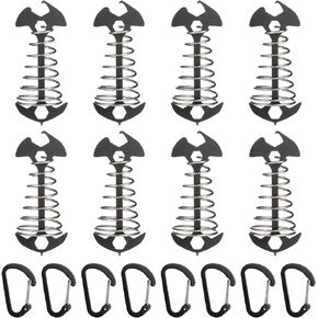 Black Deck Anchor Pegs, 10 PCS Windproof Aluminium Alloy Fish Bone Tent Stakes with Spring Buckle Portable Adjustable Octopus Wind Rope Anchor for Outdoor Camping(Square Top)