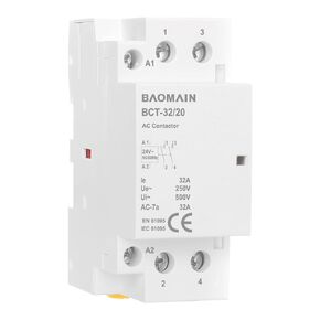 Baomain AC Contactor 32A 2 Pole Normally Open Universal Circuit Control 35mm DIN Rail Mount CE Listed 2NO BCT-32/20 (AC 24V)