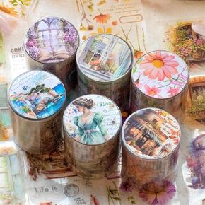 6 لفات من شريط اشي الأزهار النباتية، شخصيات عتيقة للفتيات، شريط زخرفي للحرف اليدوية، أشرطة اشي القهوة الخريفية، ملصقات شريط واشي عريضة على شكل زهرة طبيعية، شريط لاصق مزخرف لليوميات in Kuwait