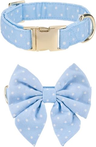 Adjustable Pet Bow Tie and Dog Collar for Lady Small Medium Large Dogs, Puppy Collar with Bowtie, Cute Lady Bow and Dog Collars - Comfort Soft Cotton (Blue Polka Dots, Small) in Saudi Arabia